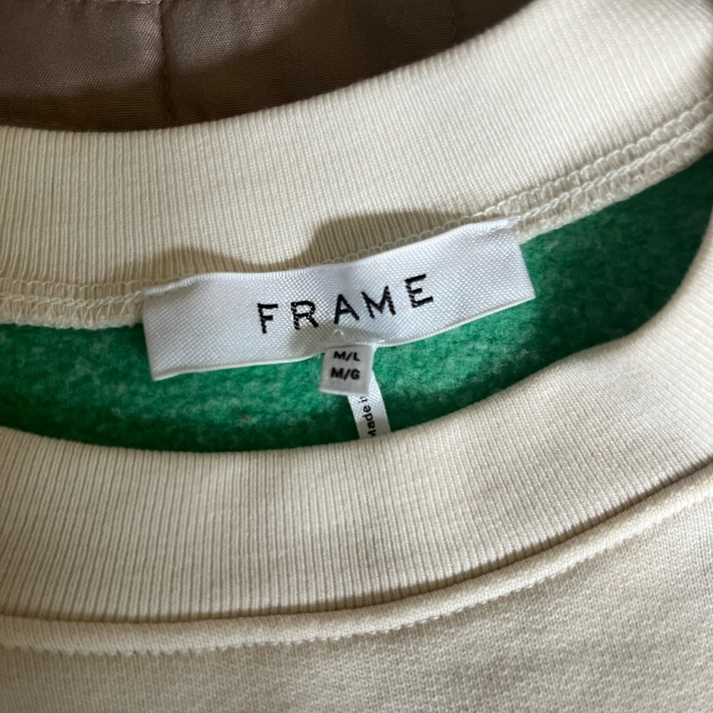 CROP COLORBLOCK COTTON BLEND FLEECE SWEATSHIR